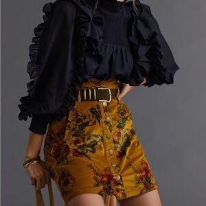 Pilcro mustard yellow cord button up mini skirt